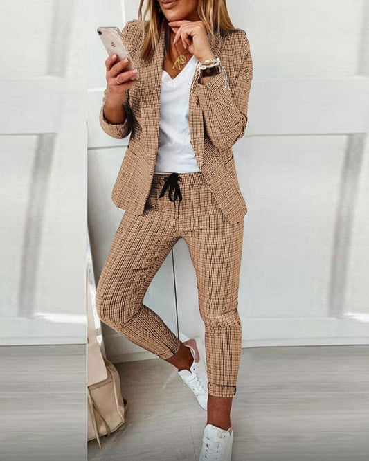 Blair | Women's Plaid Suit Set Slim Pants & Long Sleeve Blazer