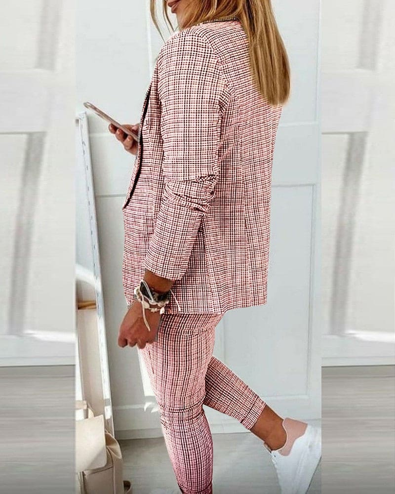 Blair | Women's Plaid Suit Set Slim Pants & Long Sleeve Blazer