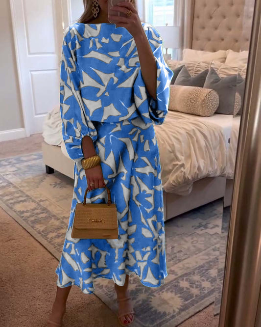 Ashley | Lantern Sleeve Printed Two-Piece Set