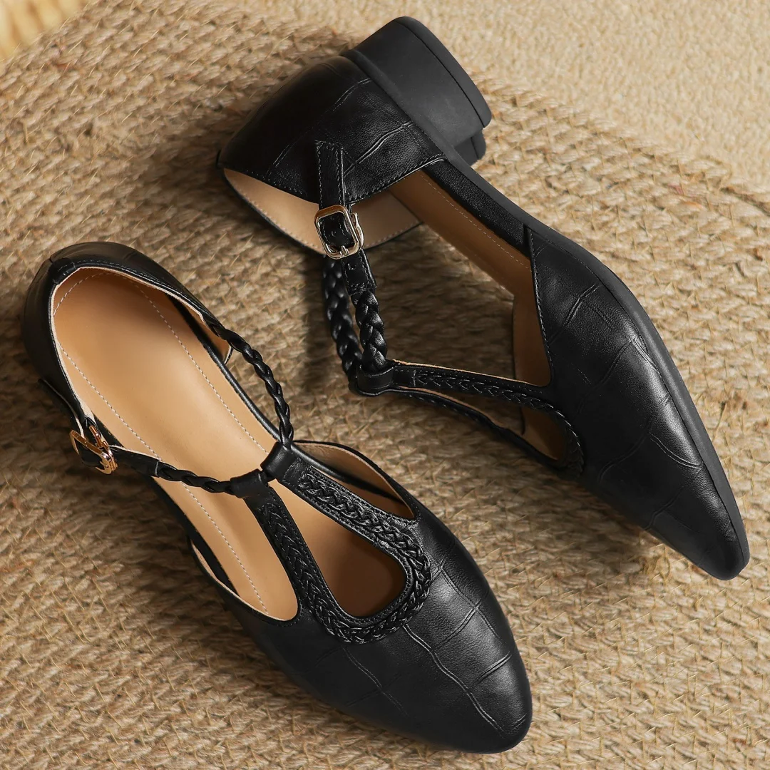 Miranda | Women's Leather T-Strap Mary Jane Flats Pointed Toe Flat