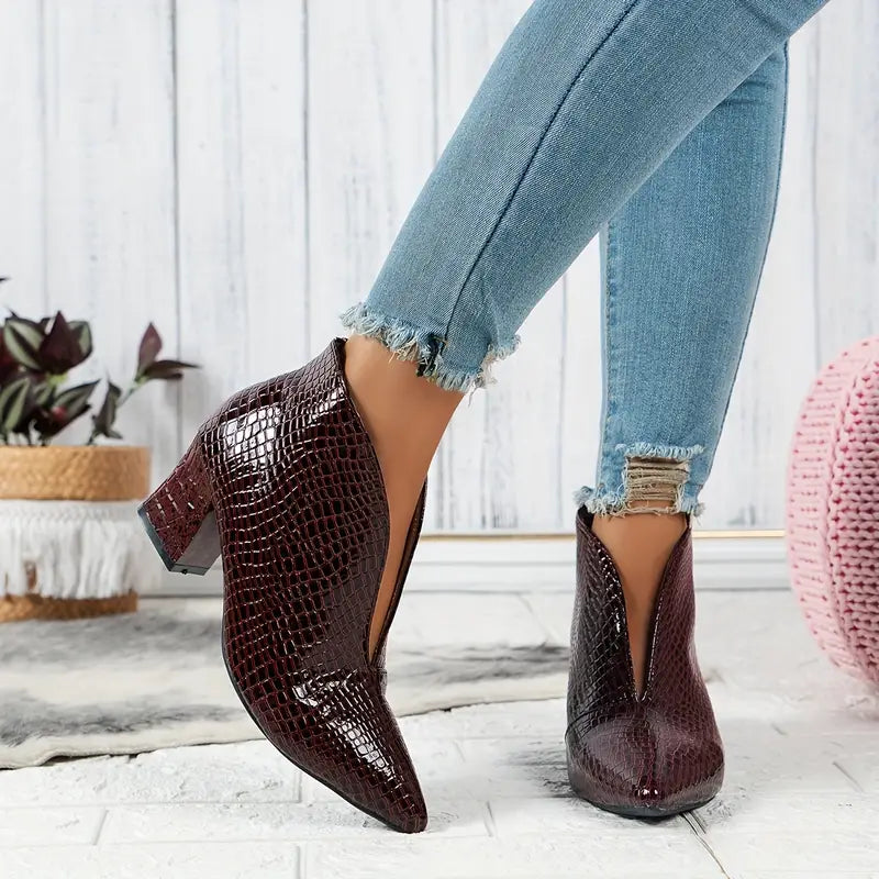Camellia™ | Women's Textured Ankle Boots with Curved Cut and Mid Block Heel