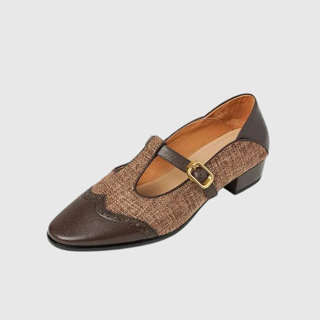 Bronwen | Women's Two-Tone T-Strap Mary Jane Shoes Vintage Low Heel