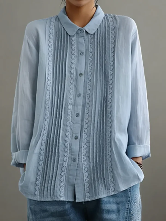 Lucy | Women's Lace Trim Button-Up Long Sleeve Blouse