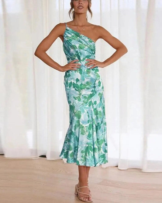Amanda™ | Women’s Maxi Dress with Asymmetrical Cut and Floral Pattern