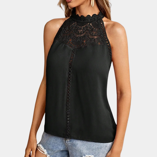 Myfanwy | Women's Sleeveless Lace Halter Top Mock Neck