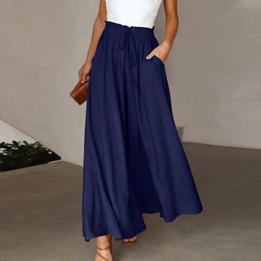 Edna2™ | Women's High Waist Wide Leg Pants Smocked Drawstring