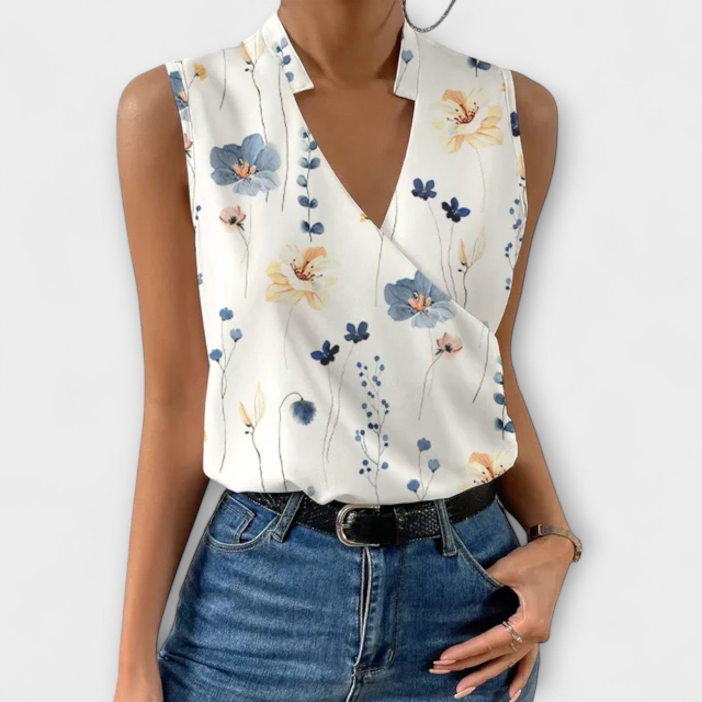 Ophelia | Women's Sleeveless Wrap V-Neck Top Collared Blouse