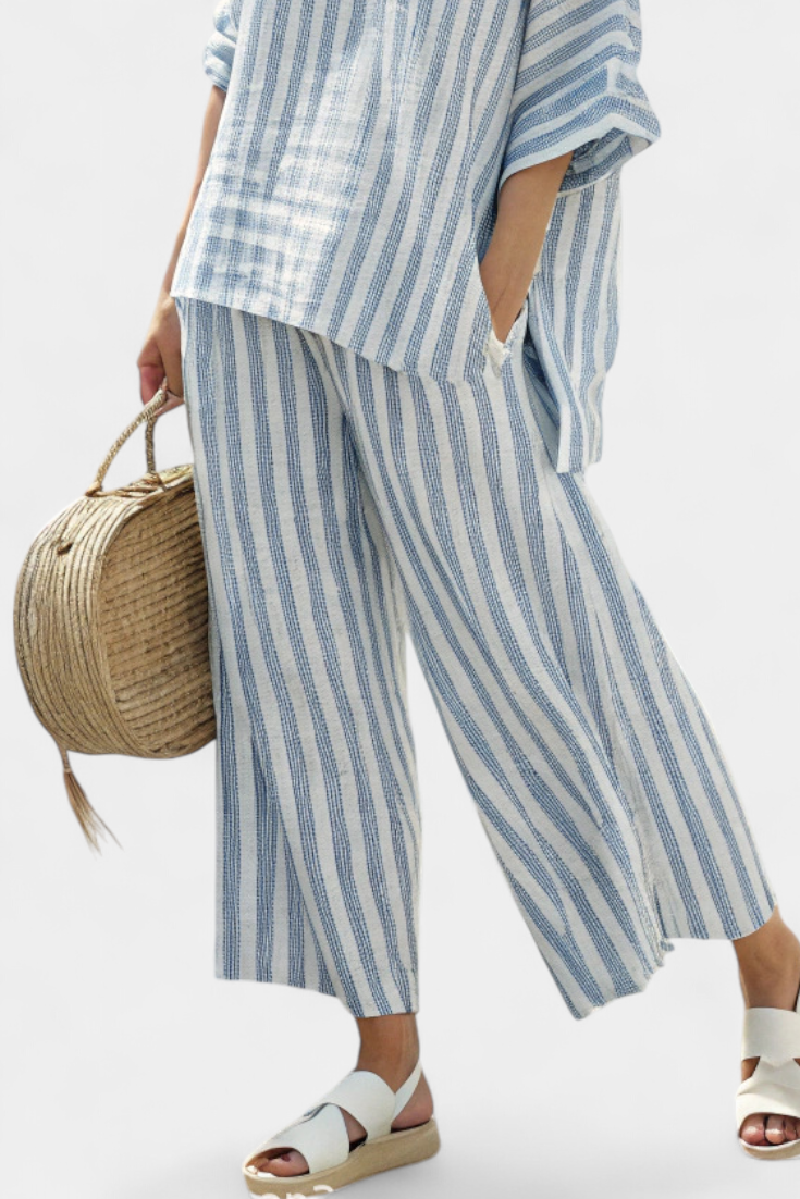Marina | Women's Wide Leg Pants & Striped Casual Top Set