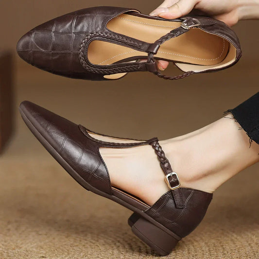 Miranda2™ | Women's Leather T-Strap Mary Jane Flats Pointed Toe Flat