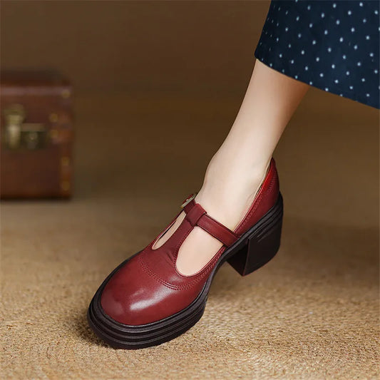 Brenda2™ | Women's Chunky Block Heel Mary Jane Pumps Round Toe Strap