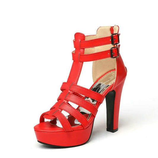 Mia | Women's Leather Platform Flat Sandals Wide Fit