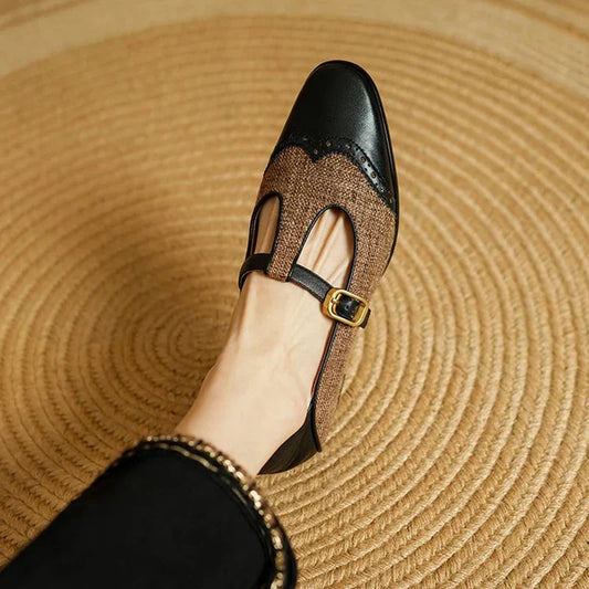 Bronwen | Women's Two-Tone T-Strap Mary Jane Shoes Vintage Low Heel