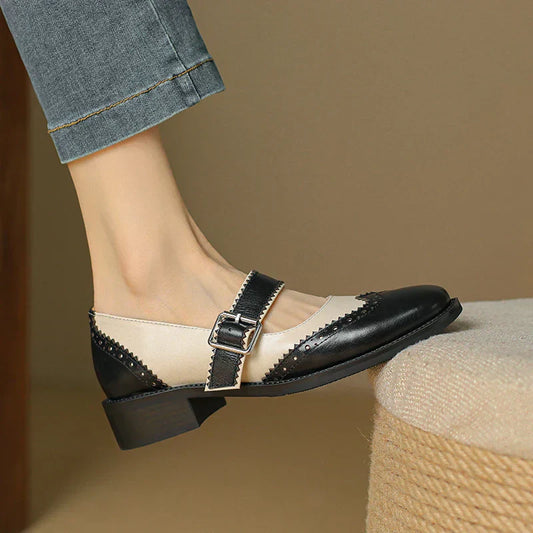 Antigone™ | Women's Two-Tone Leather Mary Jane Shoes Brogue T-Strap
