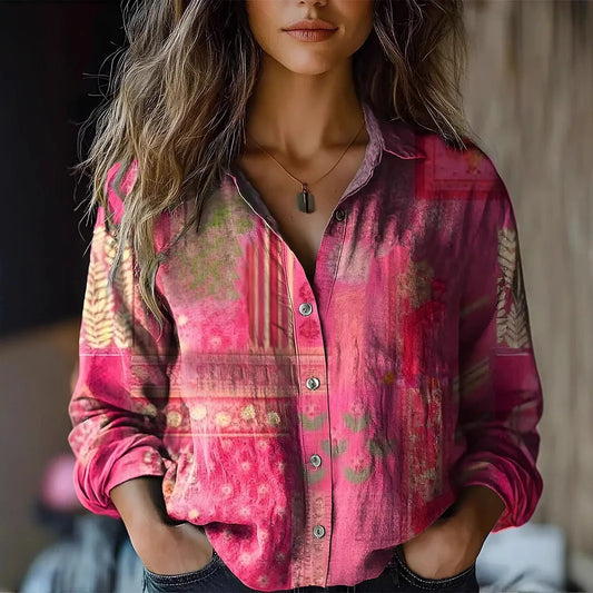 Yarri | Women's Vintage Floral Print Long Sleeve Button-Down Shirt