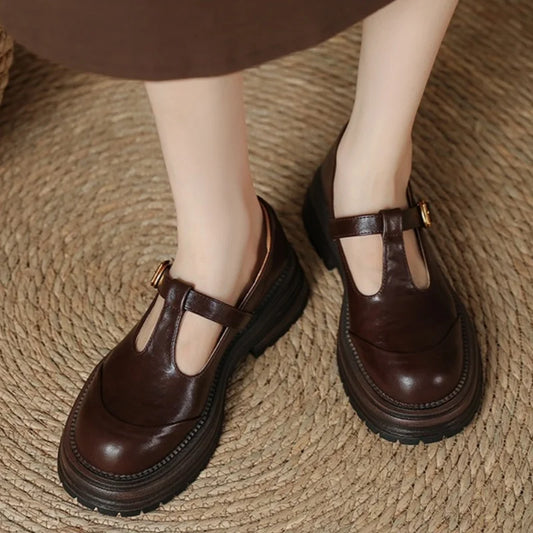 Wanda™ | Women's T-Bar Mary Jane Shoes Round Toe Brogue Low Heel