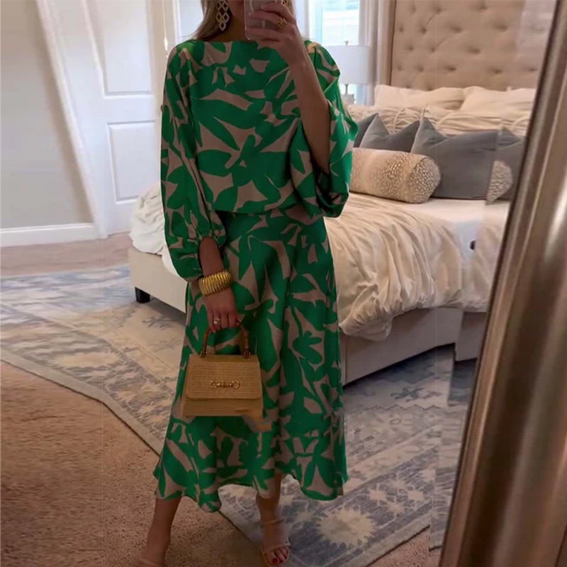 Ashley | Lantern Sleeve Printed Two-Piece Set