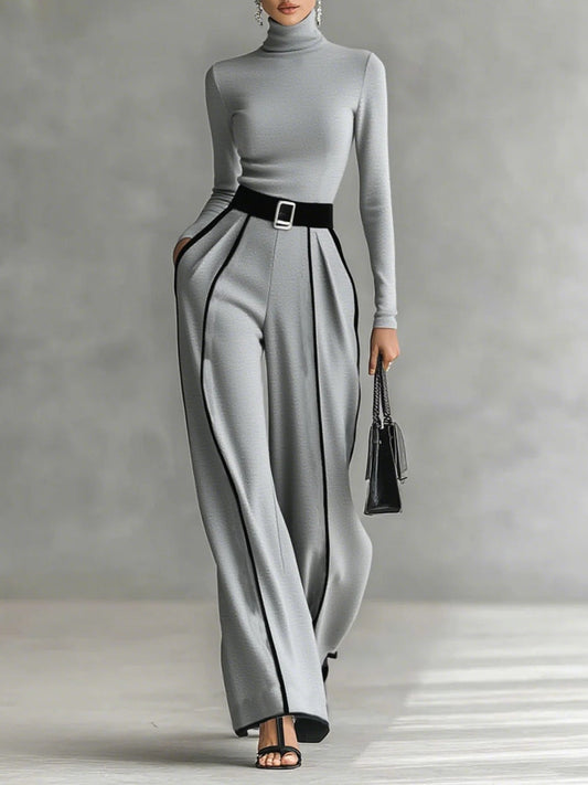 Linda | Wide-Leg Pants & High-Neck Belted Top Set