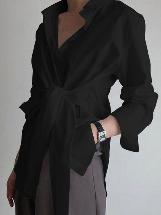 Pearl | Women's Tie Waist Button Down Long Sleeve Shirt Blouse