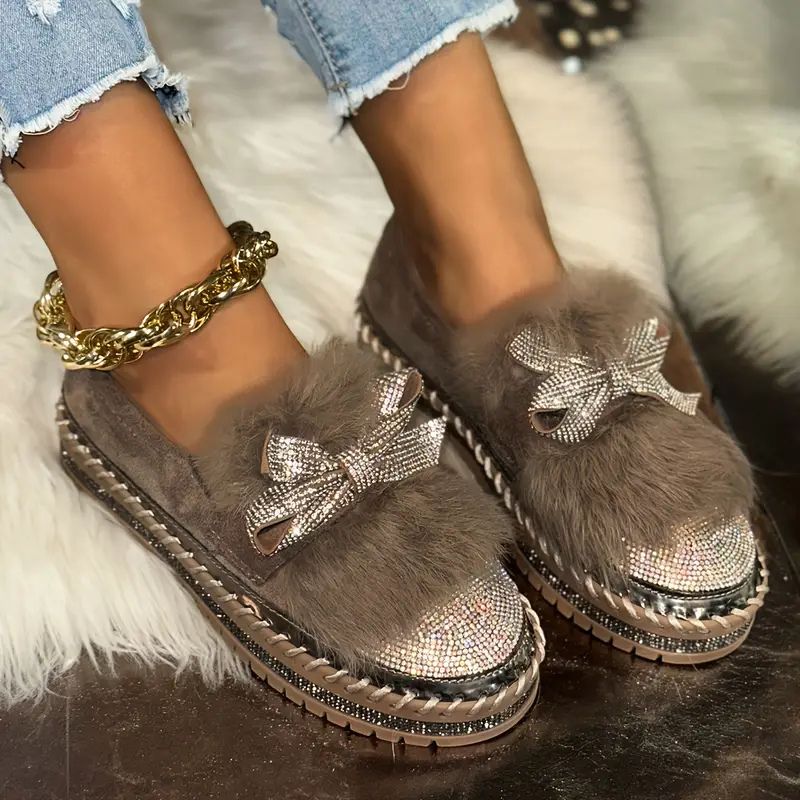 Allison | Women's Crystal Bow Slip-On Loafers