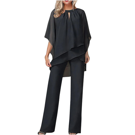 Vivienne | Women's Wide Leg Pantsuit Chiffon Batwing Sleeve