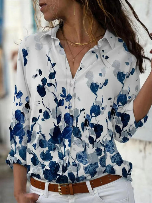 Daphne | Women's Geometric Print Long Sleeve Button Down Shirt
