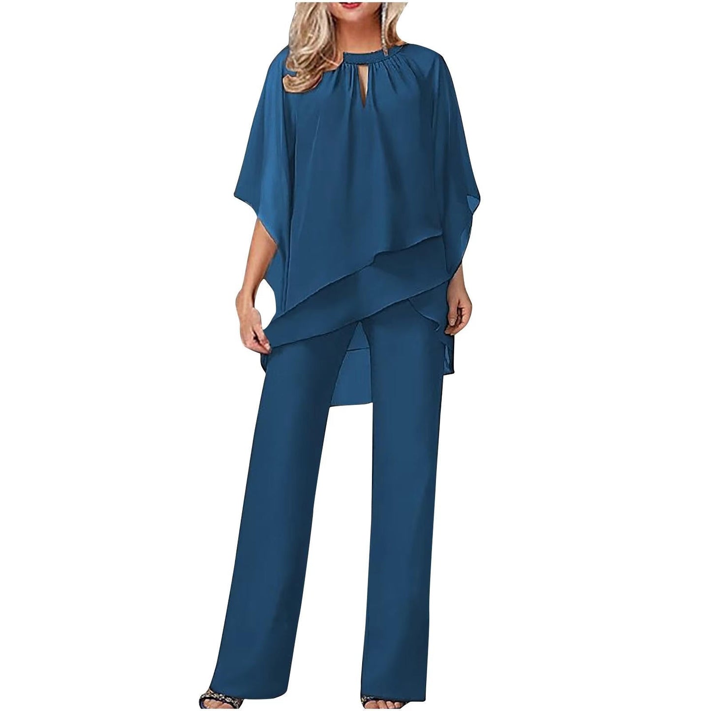 Vivienne | Women's Wide Leg Pantsuit Chiffon Batwing Sleeve