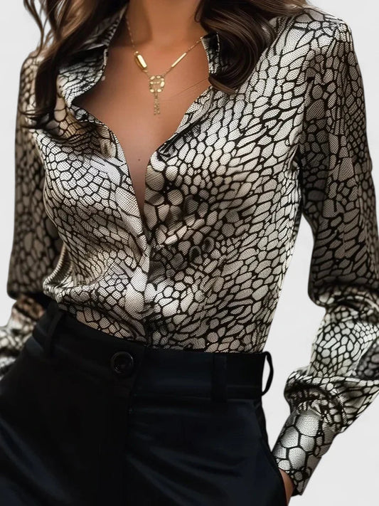 June™ | Women's Leopard Print Long Sleeve Collared Blouse