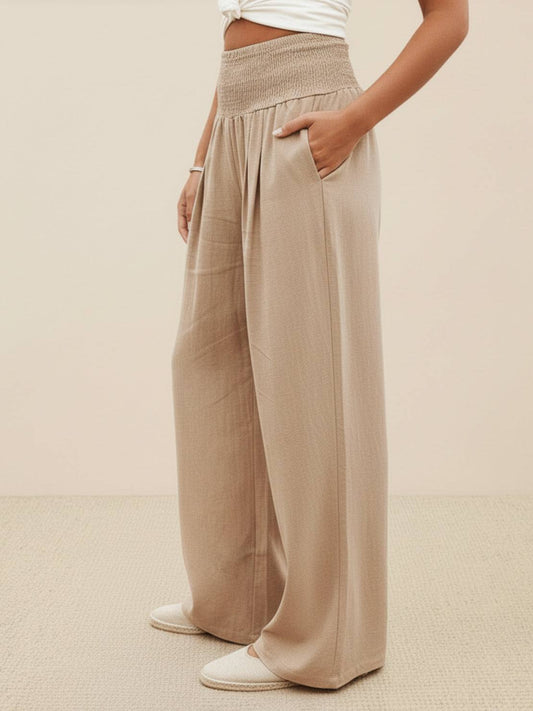 Sharnie™ | Women's High Waist Wide Leg Pants Smocked Waistband