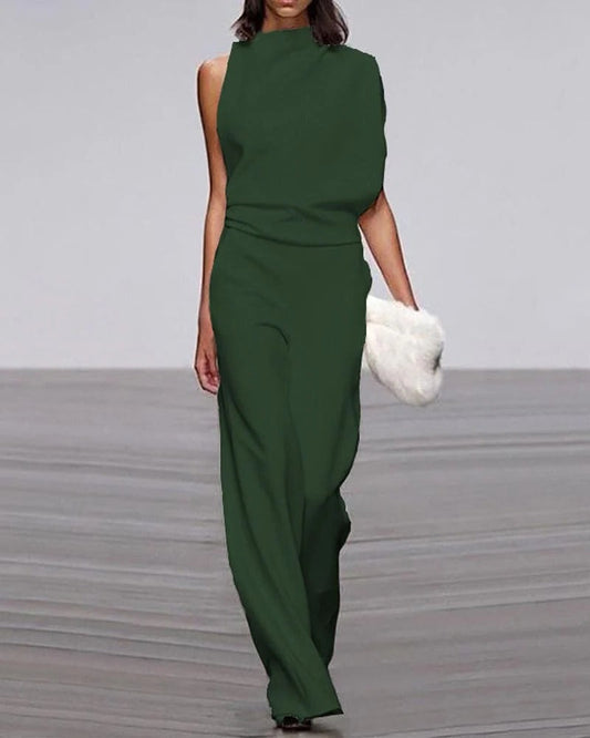 Ivory | Women's Formal Sleeveless Jumpsuit Wide Leg Mock Neck