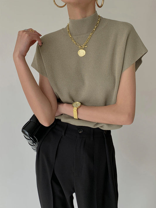 Thessaly | Women's Mock Neck Sleeveless Top Padded Shoulder Vest