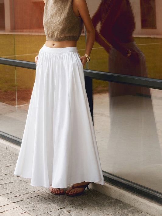 Piper™ | Women's High Waist Pleated A-Line Maxi Skirt with Pockets