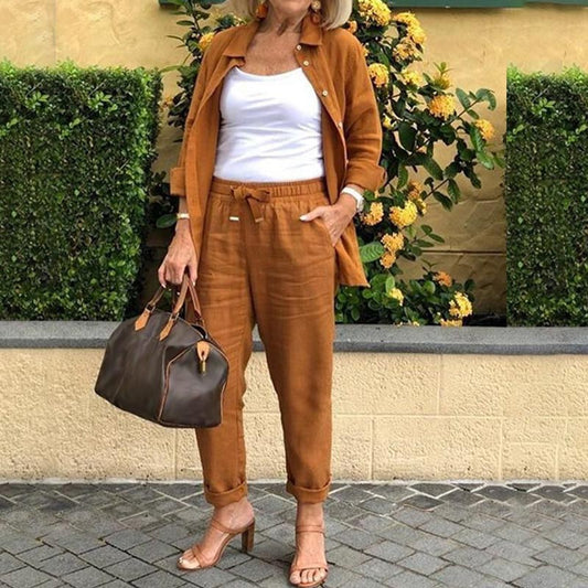 Terra | Women's Drawstring Pants & Shirt Jacket Two Piece Set