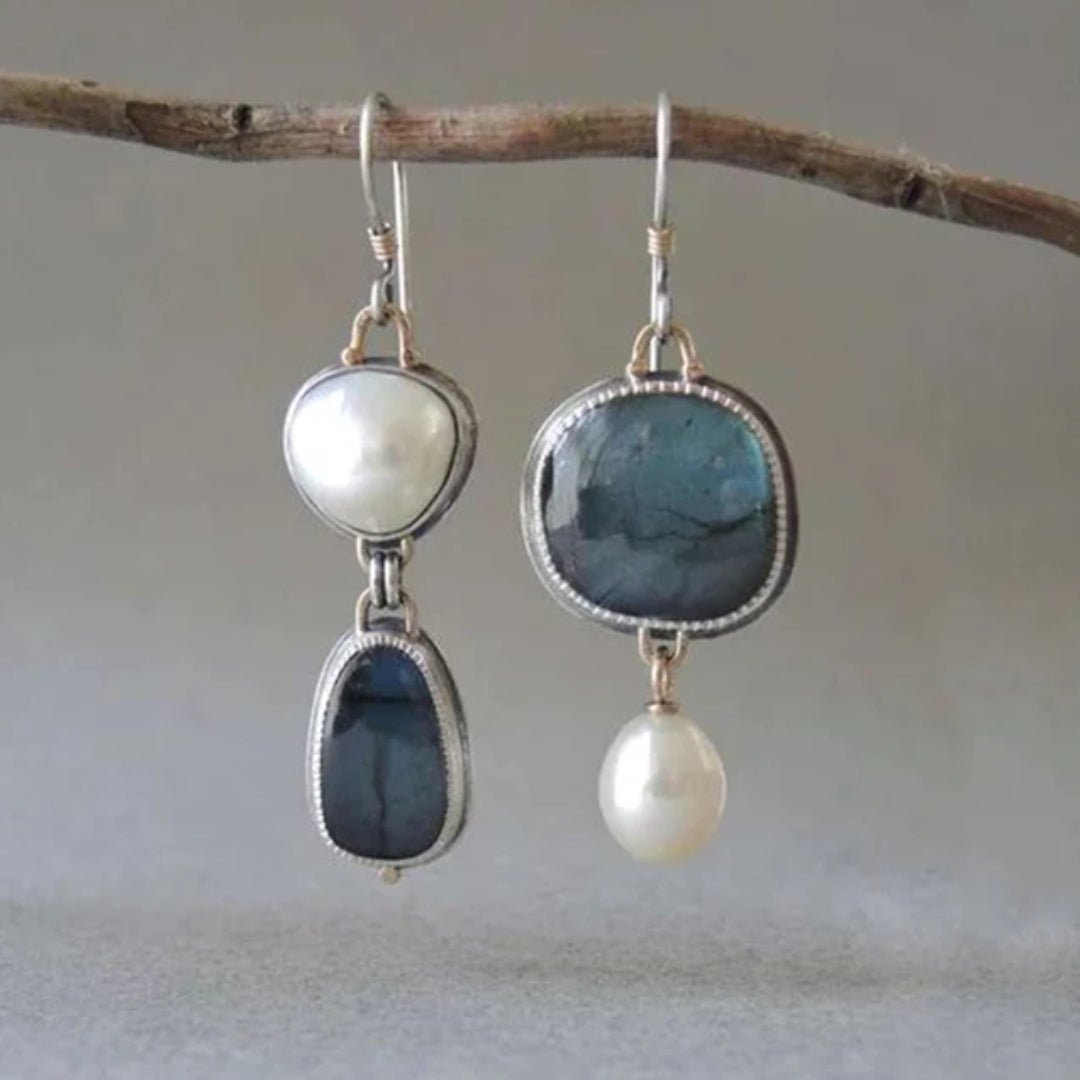 Avery | Vintage Blue Gem & Pearl Earrings