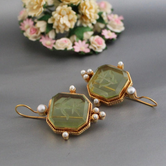 Mabel | Vintage Green & Pearl Earrings