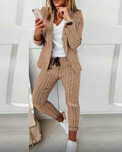 Blair | Women's Plaid Suit Set Slim Pants & Long Sleeve Blazer