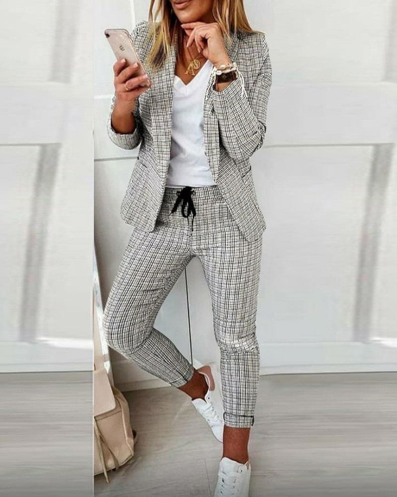 Blair | Women's Plaid Suit Set Slim Pants & Long Sleeve Blazer