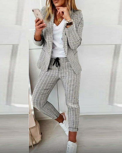 Blair | Women's Plaid Suit Set Slim Pants & Long Sleeve Blazer