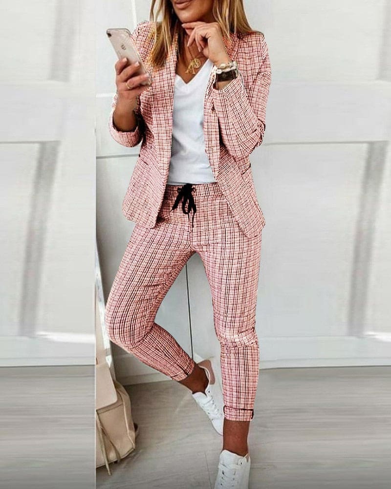 Blair | Women's Plaid Suit Set Slim Pants & Long Sleeve Blazer