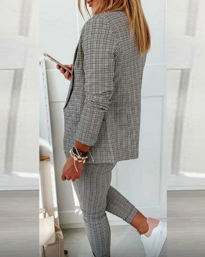 Blair | Women's Plaid Suit Set Slim Pants & Long Sleeve Blazer