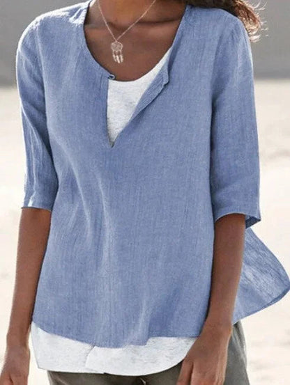 Rita | Women's 3/4 Sleeve Blouse Split Neck Everyday Top