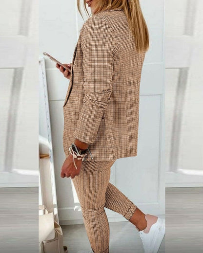 Blair | Women's Plaid Suit Set Slim Pants & Long Sleeve Blazer