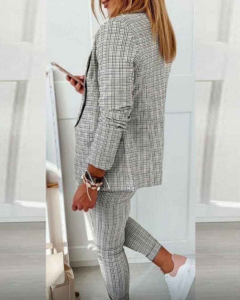 Blair | Women's Plaid Suit Set Slim Pants & Long Sleeve Blazer