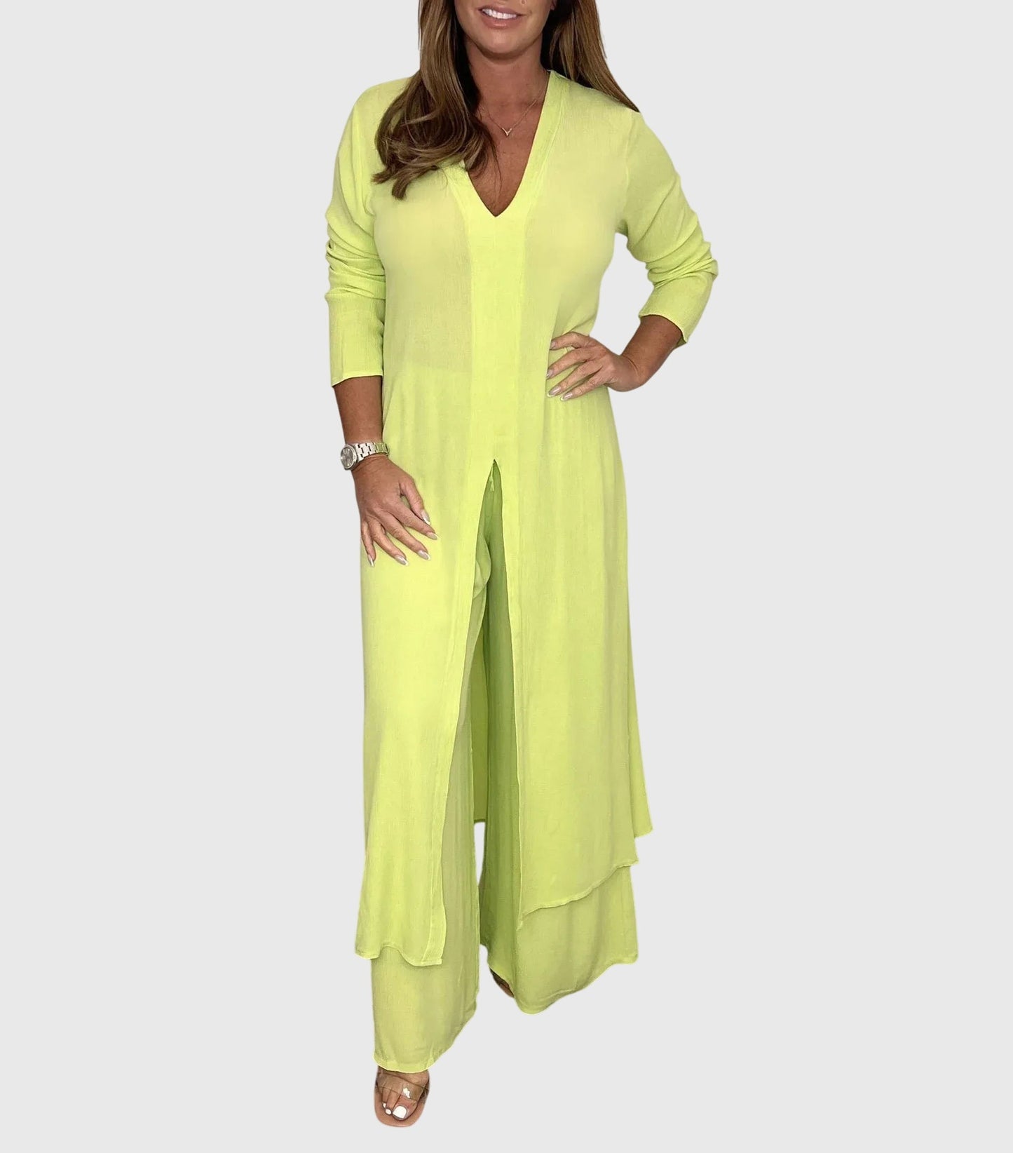 Pearl | Women's Wide Leg Pants & Duster Cardigan Two-Piece Set