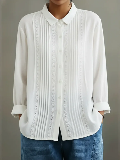 Lucy | Women's Lace Trim Button-Up Long Sleeve Blouse