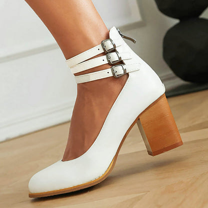 Harriet | Smooth Sandals with Ankle Strap and Thick Heel