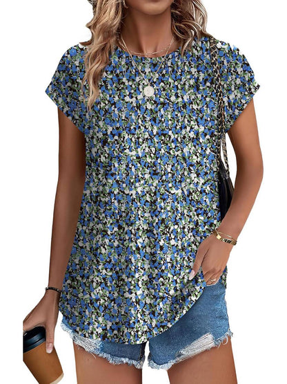Glory | Women's Leaf Print Crew Neck Cap Sleeve Everyday Top