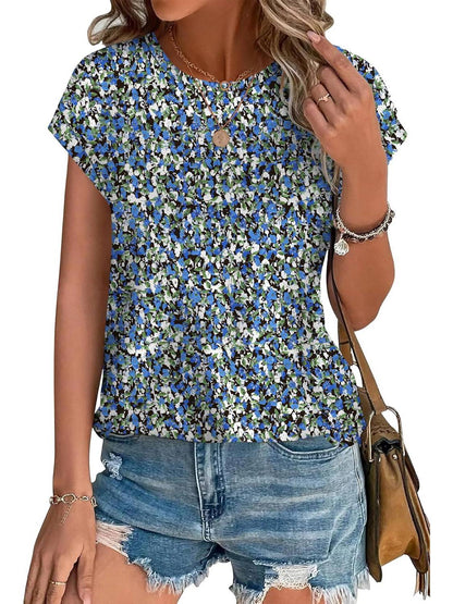 Glory | Women's Leaf Print Crew Neck Cap Sleeve Everyday Top