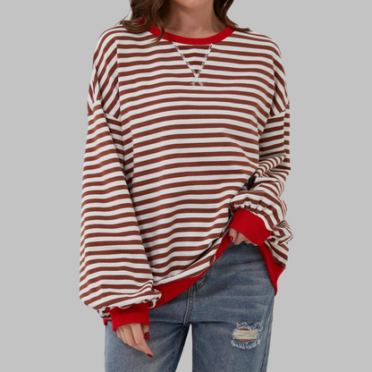 Jessica | Women's Striped Crewneck Long Sleeve Oversized Sweatshirt