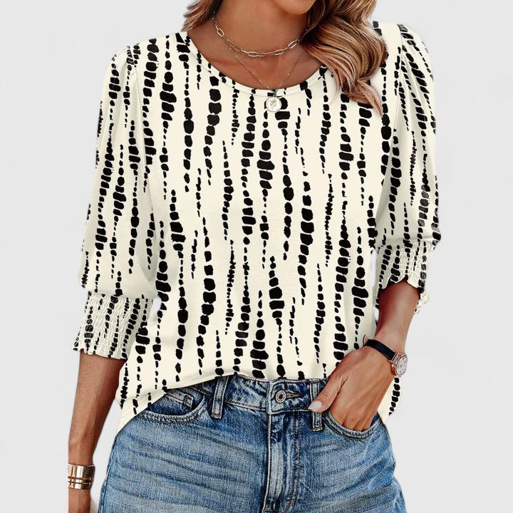 Corinna | Women's Smocked Cuff 3/4 Sleeve Crew Neck Top