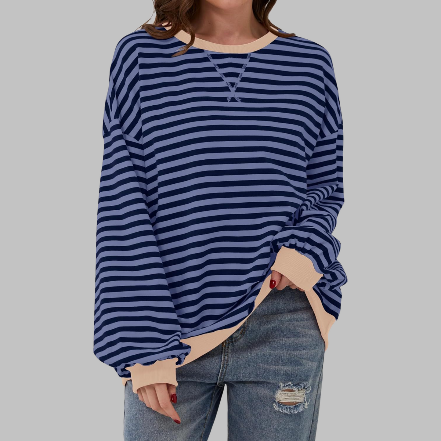 Jessica | Women's Striped Crewneck Long Sleeve Oversized Sweatshirt